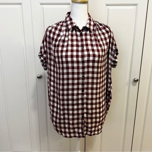 Madewell Tops - Madewell Gingham Plaid SS Popover Shirt XS Red